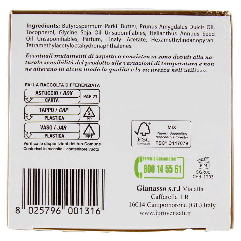 I Provenzali Burro di Karité Trattamento naturale per viso e corpo Pelli Secche e Screpolate 100 ml